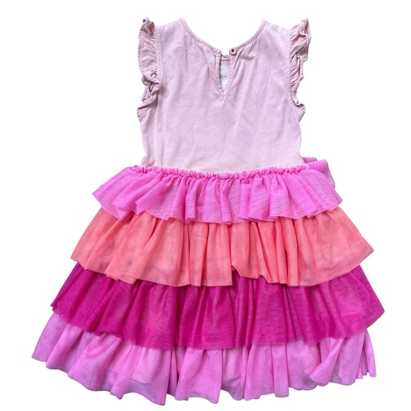 Mini Boden Girls Pink Flamingo Tiered Tulle Dress Cotton Ruffle Cap Sleeve 5-6Y - Picture 4 of 5